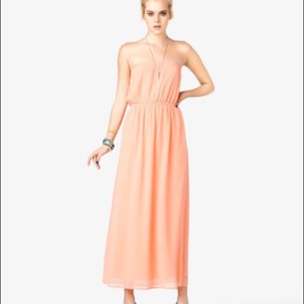 Forever 21 Coral Strapless Maxi Dress